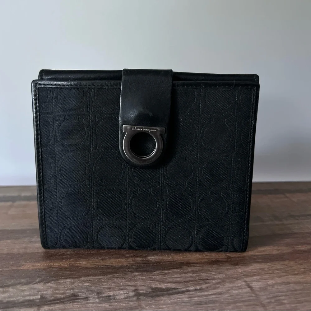 Salvatore Ferragamo Black Textured Wallet